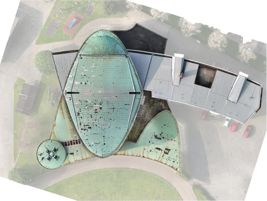 Chiesa di Limito, Pioltello (MI): la copertura in rame Ortofoto da drone: Chiesa di Limito, Pioltello (MI): la copertura in rame