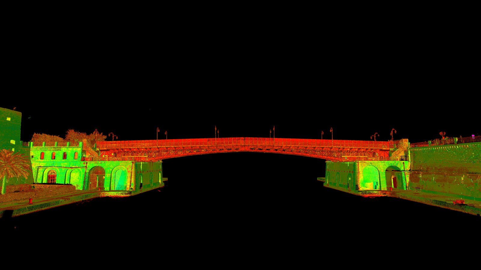 La campata del ponte girevole di Taranto nella nuvola di punti