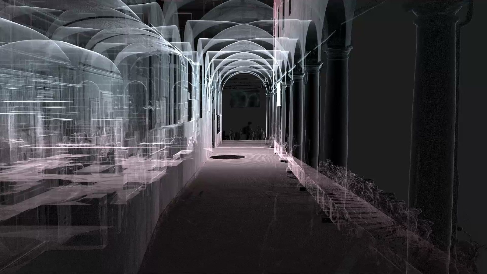 Il portico dell'Accademia di Belle Arti in trasparenza nella nuvola di punti