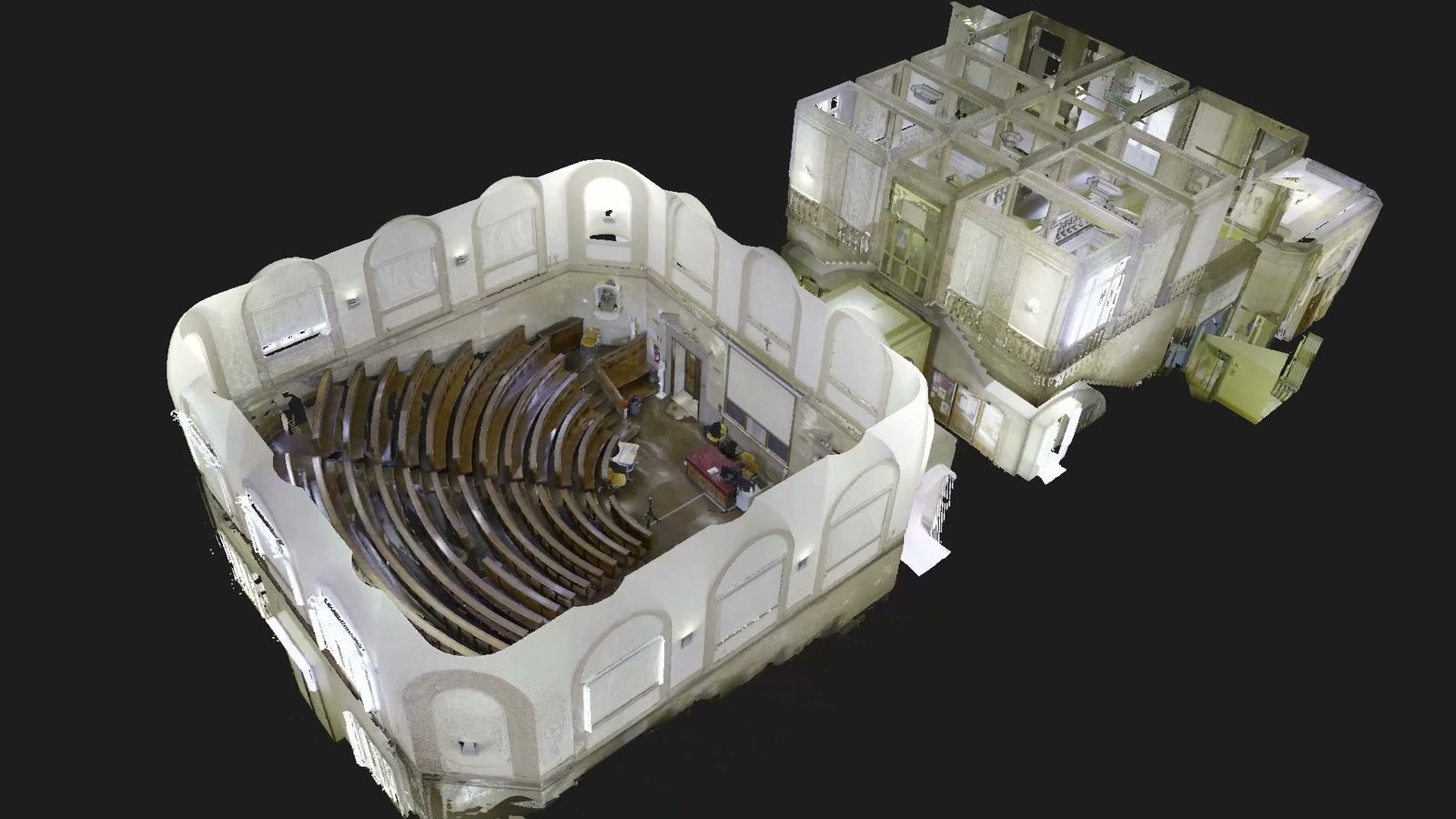 La nuvola di punti dell'Aula Magna del Padiglione 11 al Sant'Orsola, con le gradinate a emiciclo
