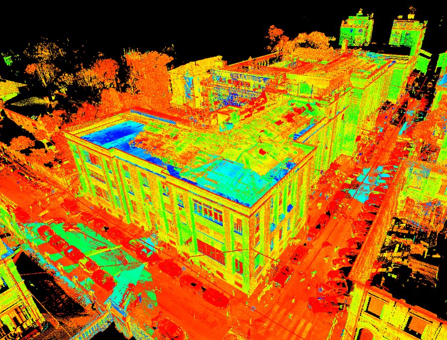 Complesso di via Selmi, Bologna: vista aerea della nuvola Nuvola di punti da laser scanner: Complesso di via Selmi, Bologna: vista aerea della nuvola