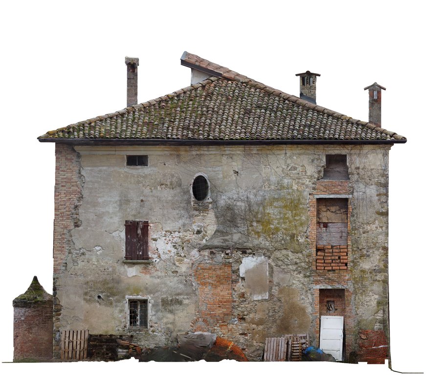 Casa colonica in sasso a Monteveglio (BO): prospetto nord Ortofoto da rilievo fotogrammetrico: Casa colonica in sasso a Monteveglio (BO): prospetto nord