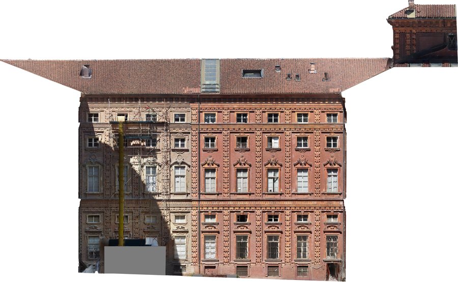 Palazzo Carignano, Torino: facciata interna nord-est Ortofoto da rilievo fotogrammetrico: Palazzo Carignano, Torino: facciata interna nord-est
