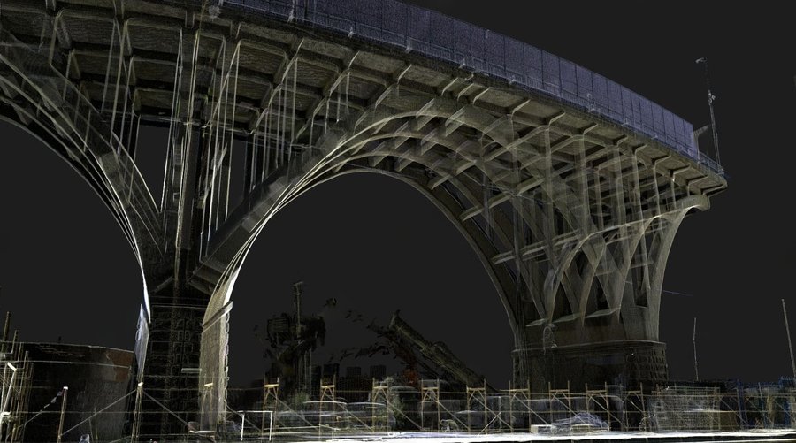 Ponte ad arco in calcestruzzo visto dal basso Nuvola di punti da laser scanner: Ponte ad arco in calcestruzzo visto dal basso