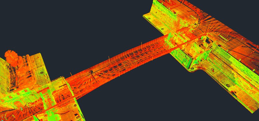 Ponte girevole di Taranto: vista dall'alto con le due spalle Nuvola di punti da laser scanner: Ponte girevole di Taranto: vista dall'alto con le due spalle