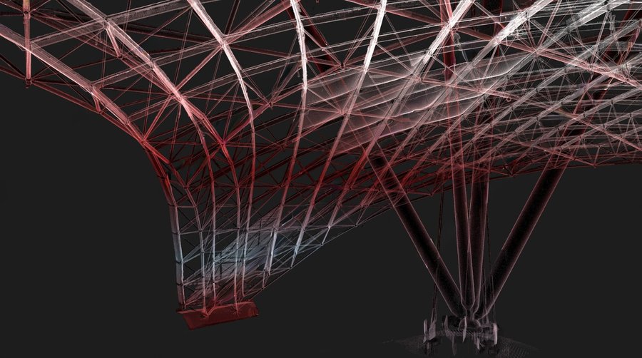 Vela Unipol, Bologna: l'appoggio della struttura reticolare Nuvola di punti da laser scanner: Vela Unipol, Bologna: l'appoggio della struttura reticolare