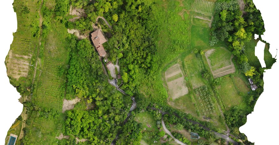 Una frana in collina: ortofoto da drone del versante Ortofoto da drone: Una frana in collina: ortofoto da drone del versante