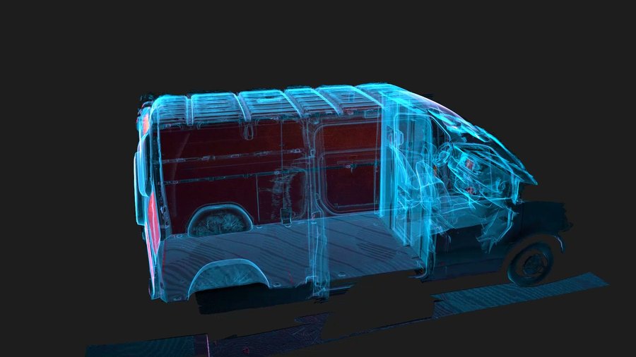 Anche un furgone: carrozzeria e interno in trasparenza Nuvola di punti da laser scanner: Anche un furgone: carrozzeria e interno in trasparenza